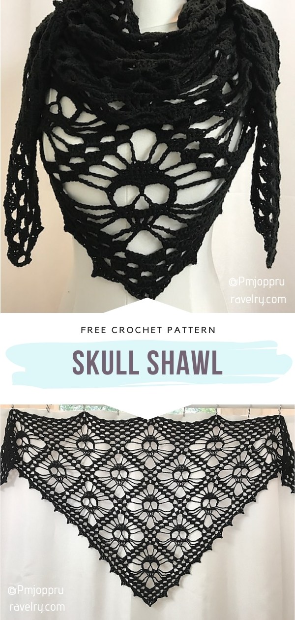 Crochet Shawls With A Skull Motif With Free Patterns