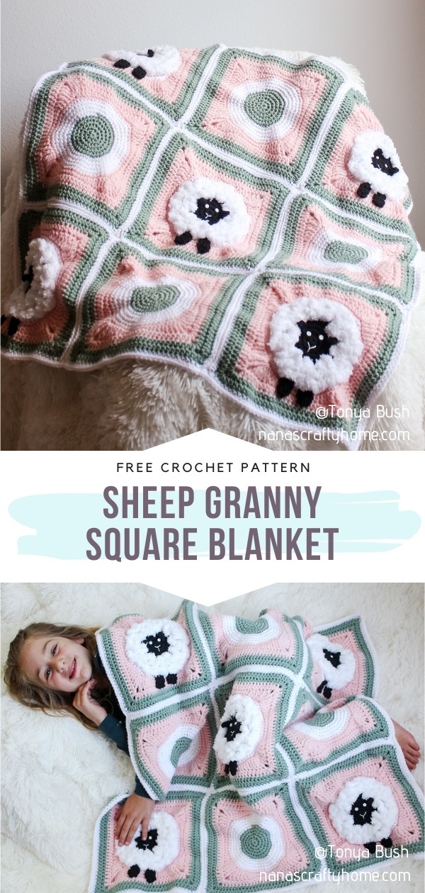 Crochet Sheep Granny Square Blanket