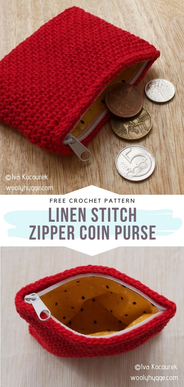 Linen Stitch Zipper Coin Purse