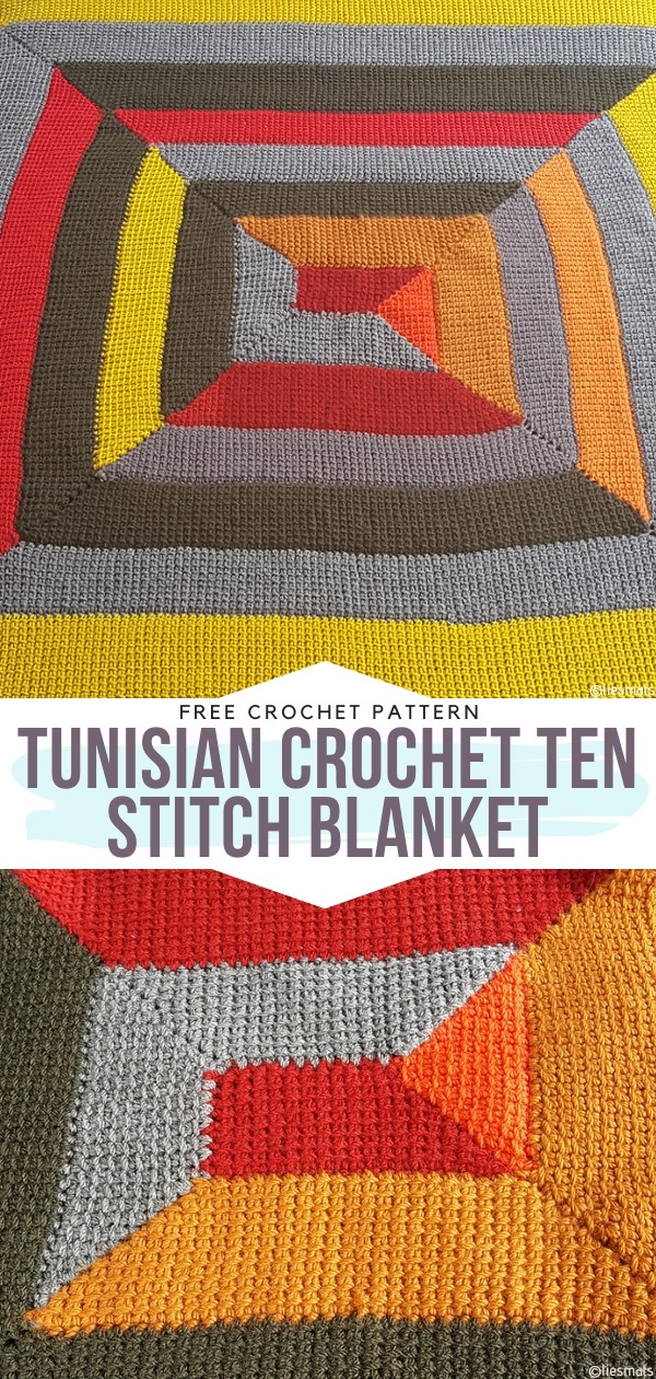  Tunisian virkkaa Ten Stitch Blanket