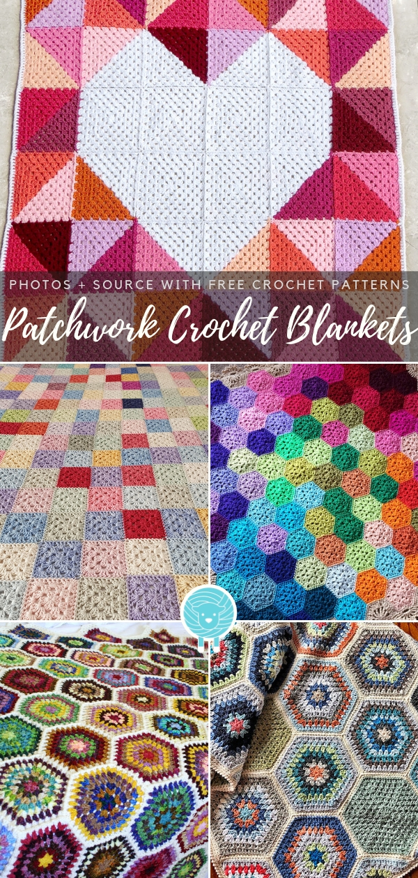 Multicolor Patchwork Crochet Blankets With Free Patterns