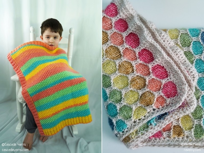 Rainbow Knitted Baby Blankets with Free Patterns