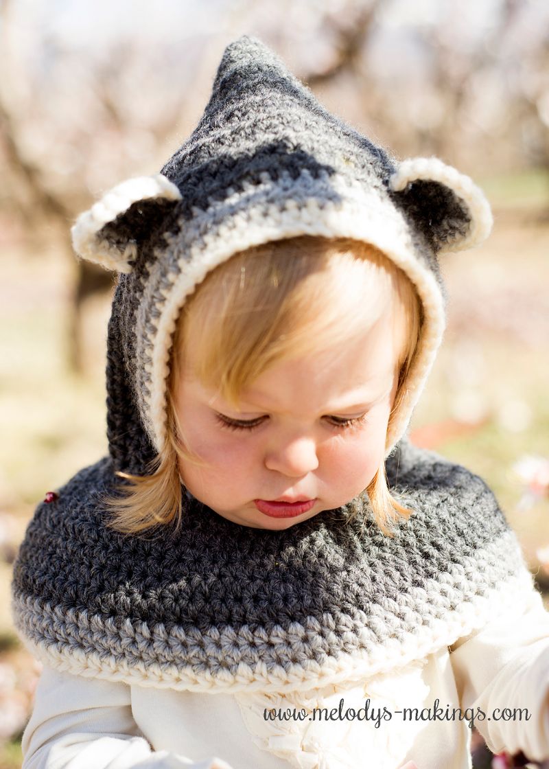 Crochet Raccoon Hooded Cowl