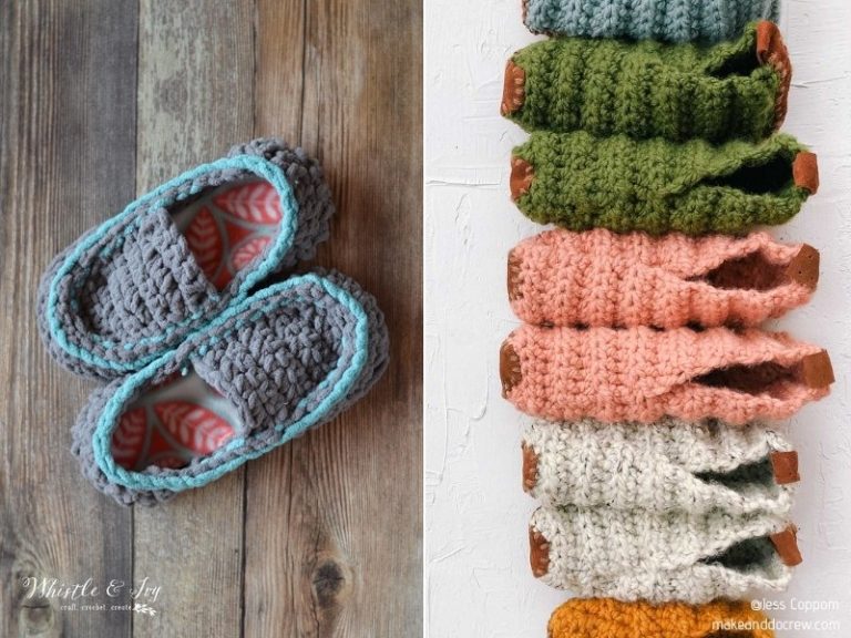 Colorful crocheted slippers.