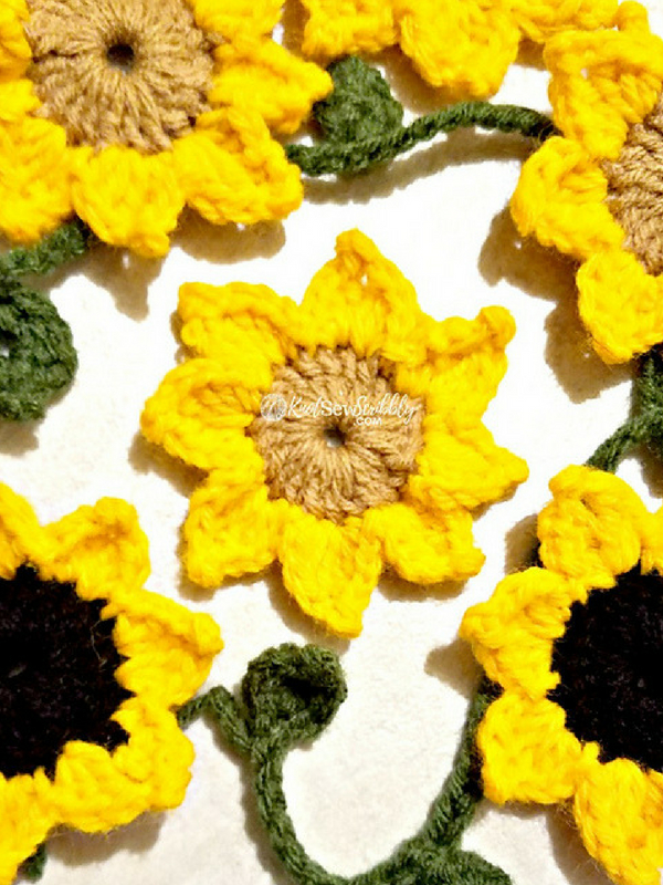 2 Round Sunflower w Leafy Vine Free Crochet Pattern