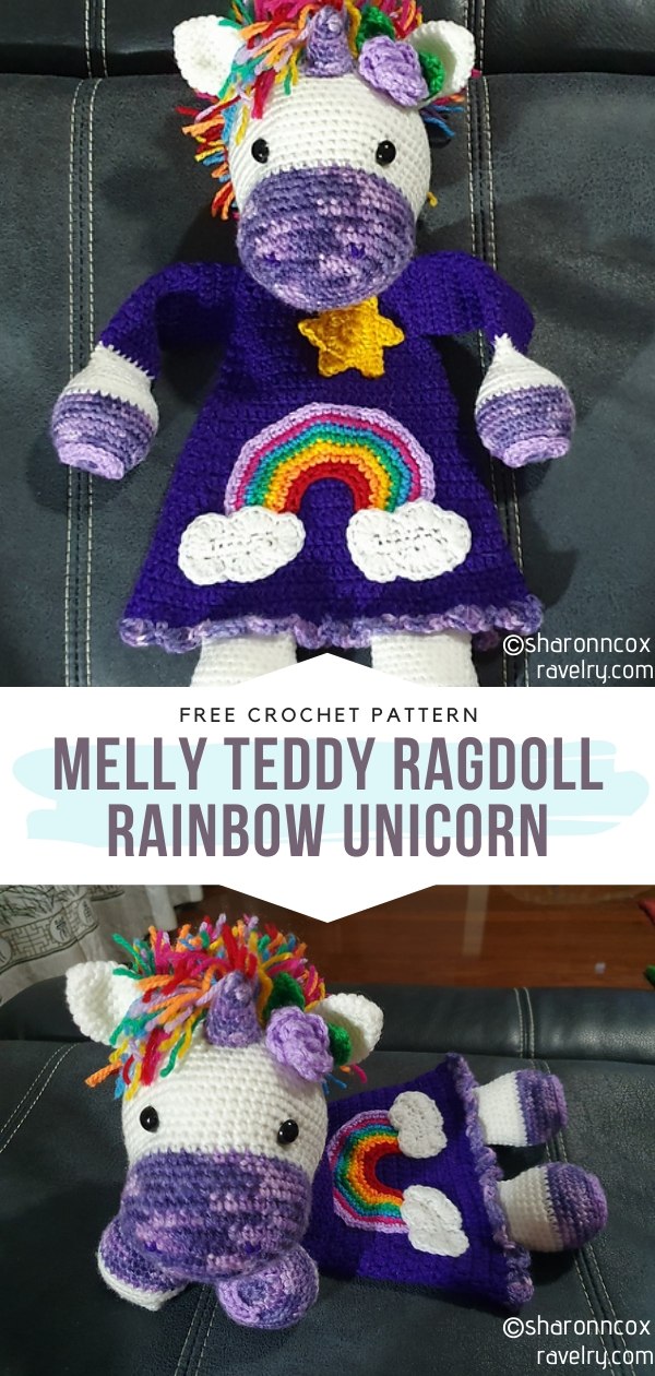 Melly Teddy Crochet Ragdoll Rainbow Unicorn