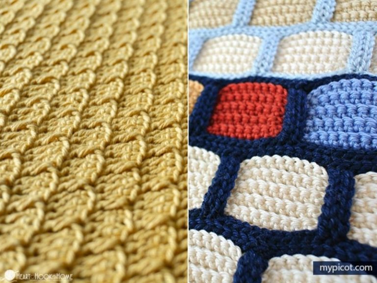A close up of a crocheted blanket with intricate stitches.