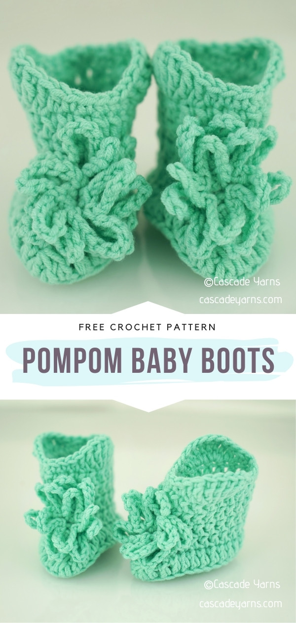 Crochet Pompom Baby Boots