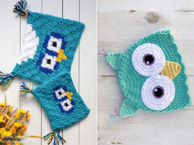 Crocheted owl hats and patterns.