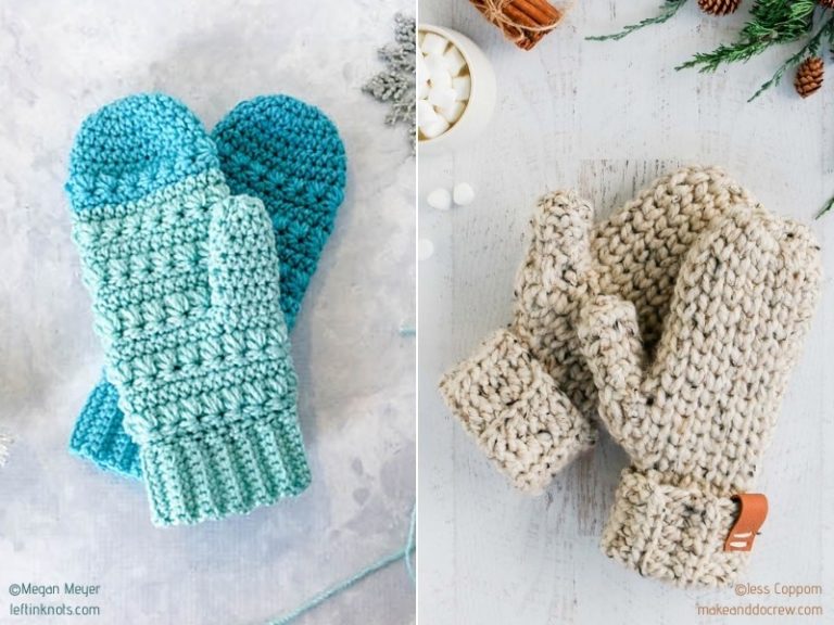 Crocheted mittens on a background.