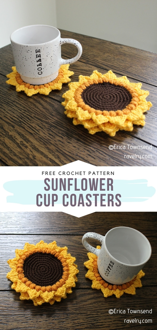Crochet Sunflower Cup Coasters