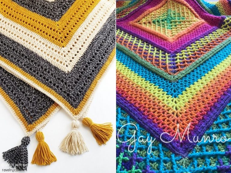 Crocheted afghans with tassels and free patterns.
