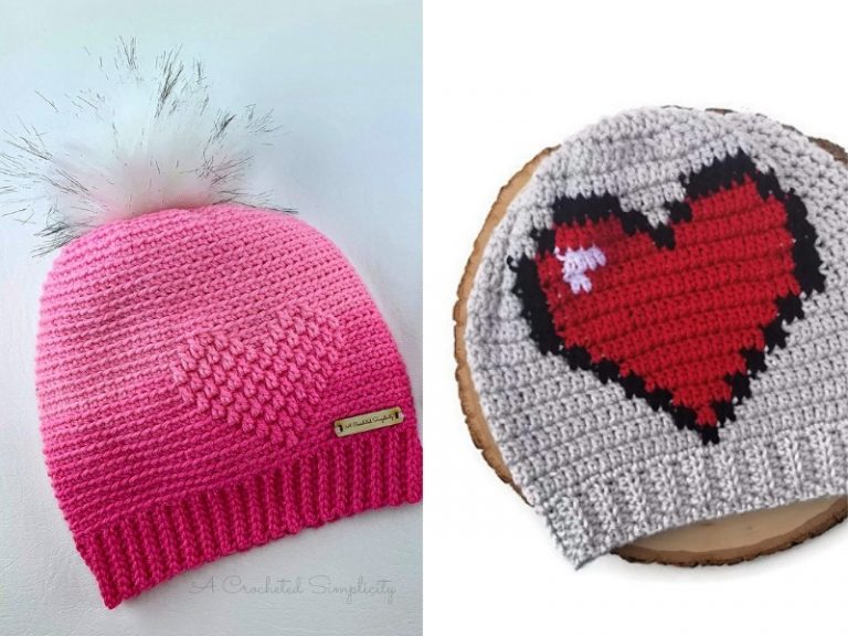 Valentine’s Heart Beanies with Free Crochet Patterns