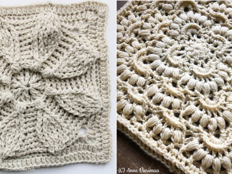 Two patterns of crocheted square pictures.