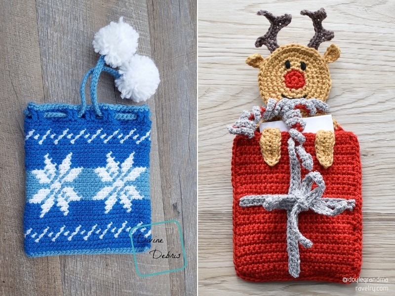 Cute Little Christmas Gift Bags with Free Crochet Patterns