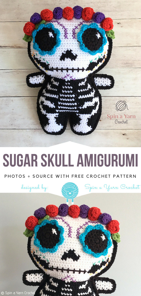 Sugar skull amigurumi crochet pattern.