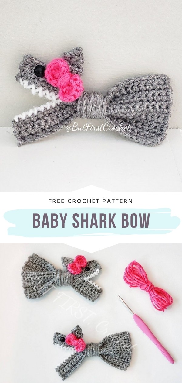 Crochet Baby Shark Bow