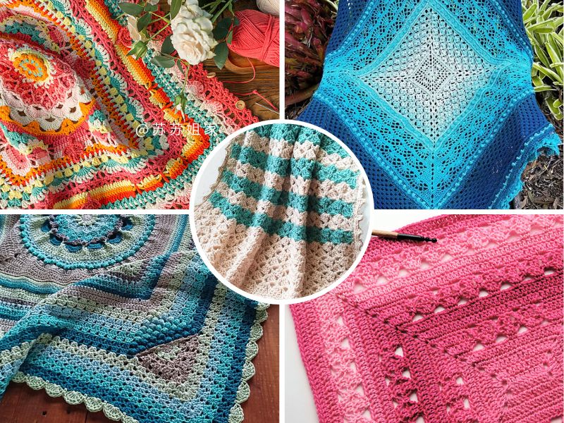 a collection of colorful summer crochet blankets