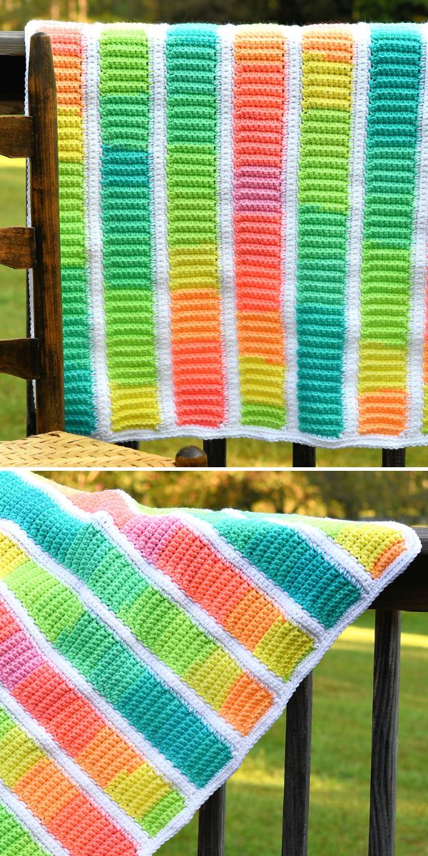 colorful striped blanket in rainbow colors