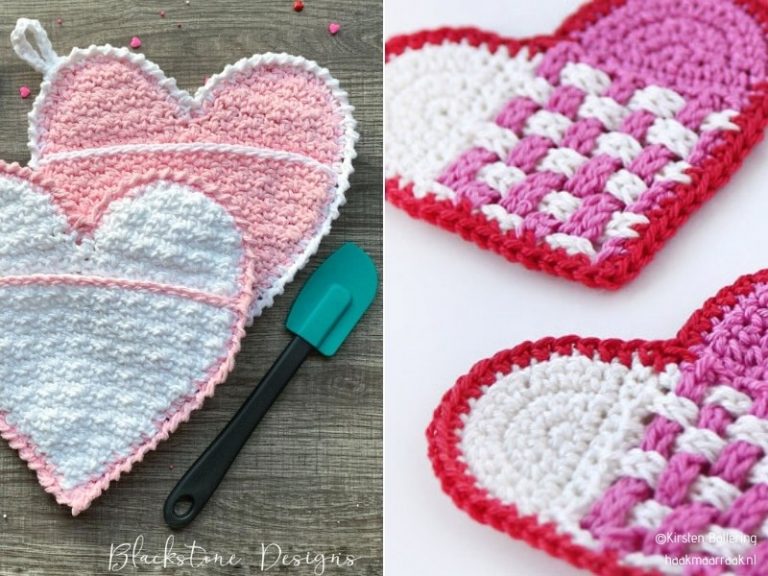 Valentine's day crochet heart dishcloths.
