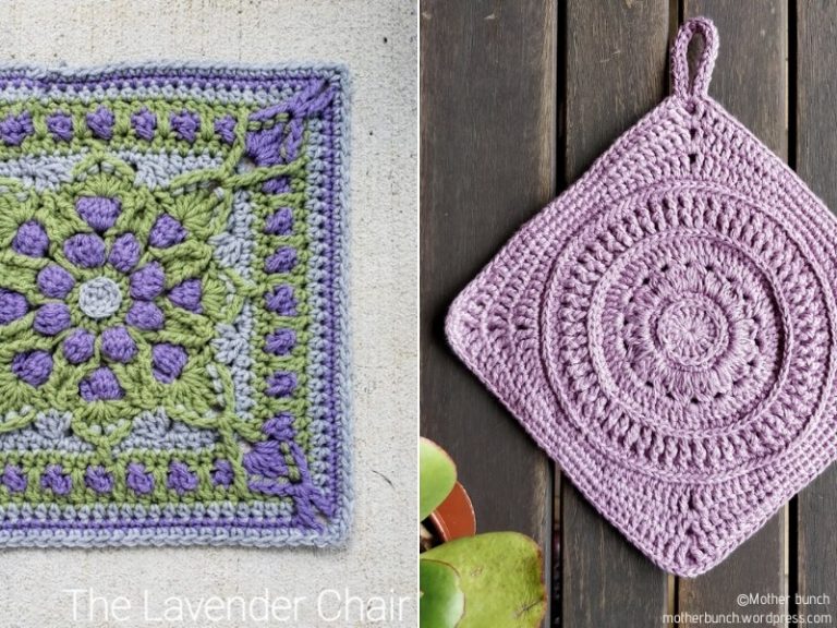 A flower squares crocheted pot holder.