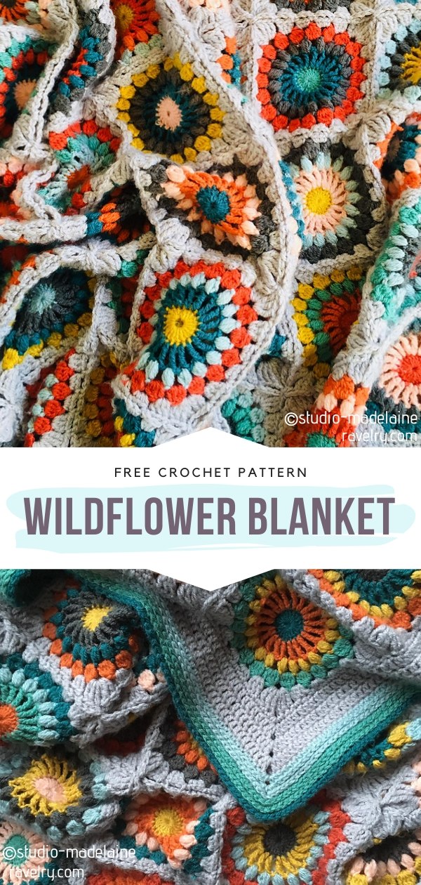 Crochet Granny Square Wildflower Blanket