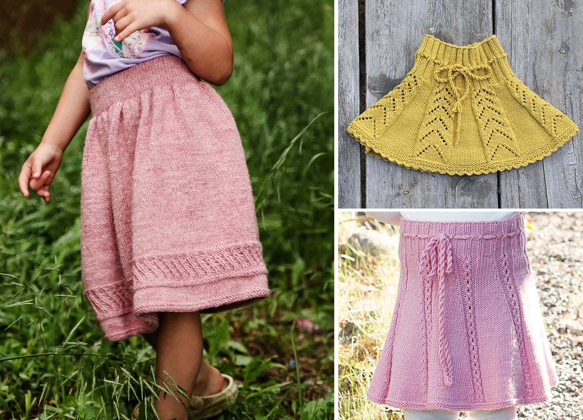 a collection of three stylish knitted skirts for girls