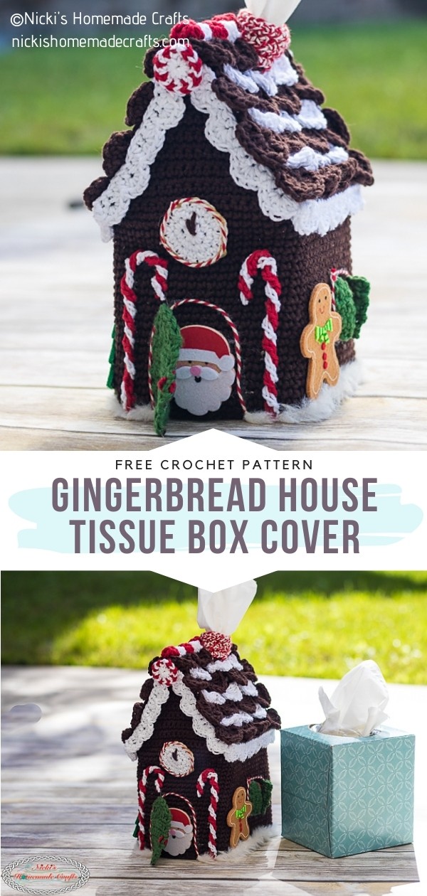 Crochet Gingerbread House Tissue Box Cover