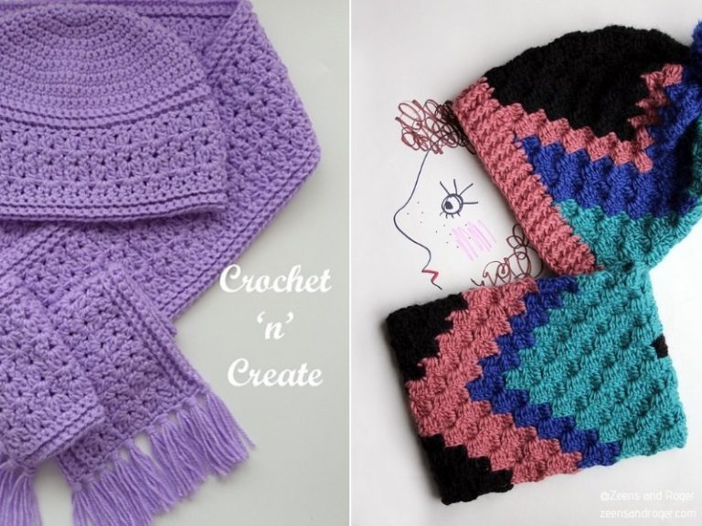 Crocheted crochet hat and scarf creations.
