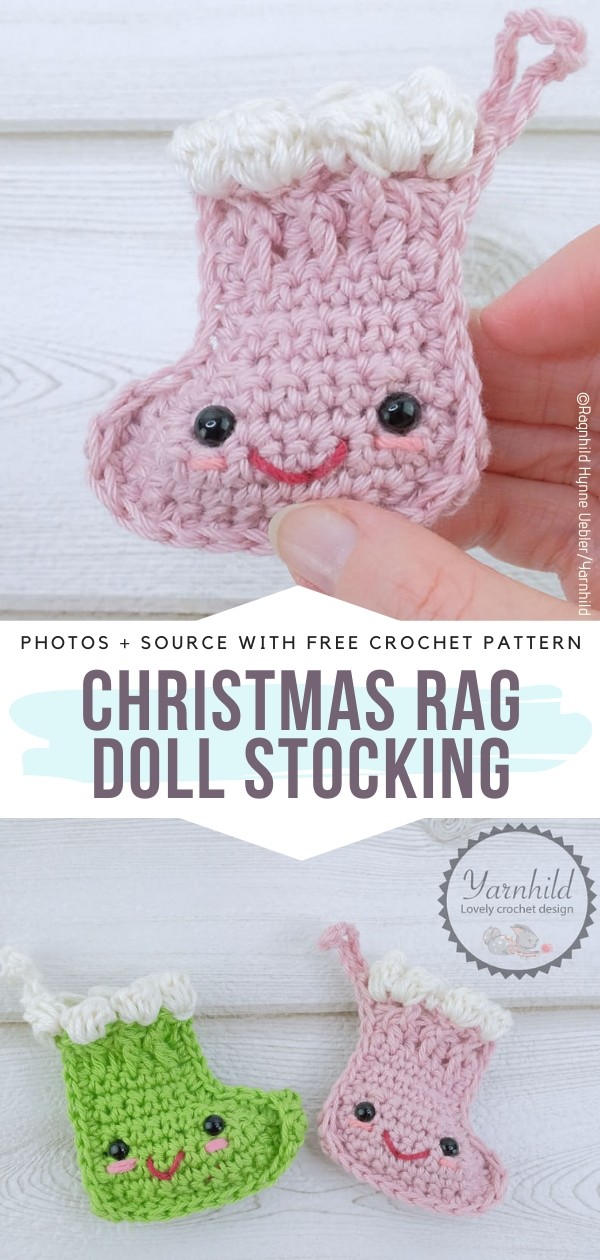 Christmas rag doll stocking Free Crochet Pattern