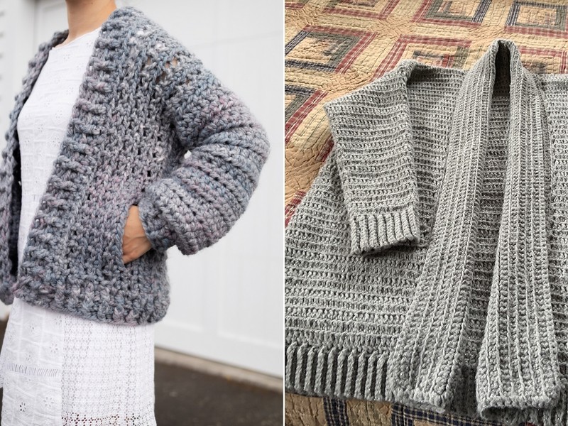 Chunky Grey Cardis Free Crochet Patterns