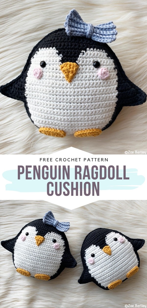 Penguin Ragdoll Cushion Free Crochet Pattern