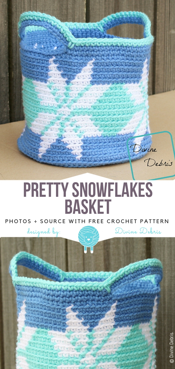 Pretty snowflake basket crochet pattern.