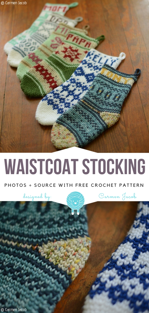 Christmas tree ornaments waistcoat stocking free crochet pattern.
