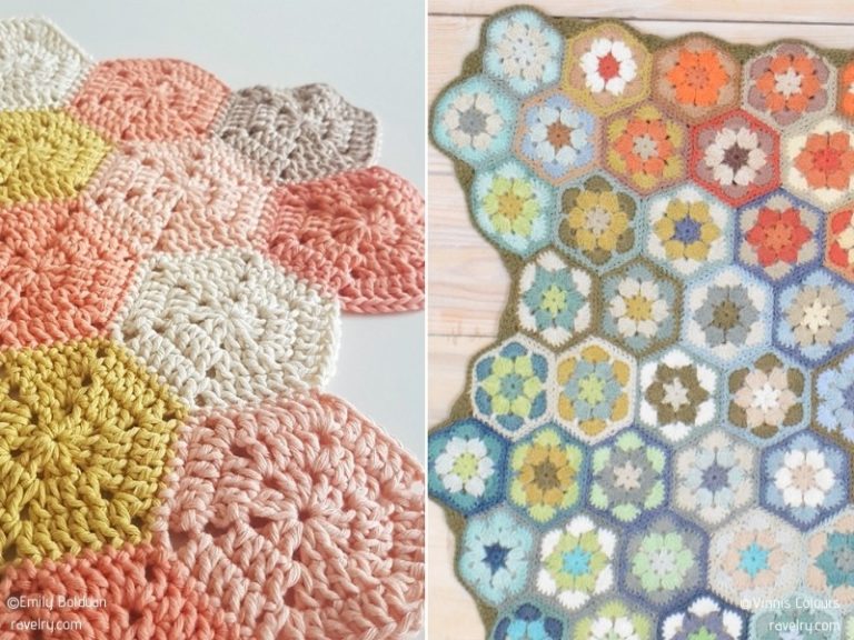 Crochet hexagon afghan blanket pattern.