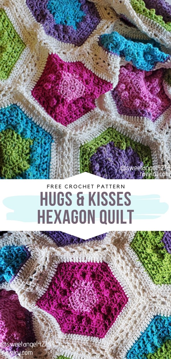 Hugs & Kisses Hexagon Crochet Quilt 