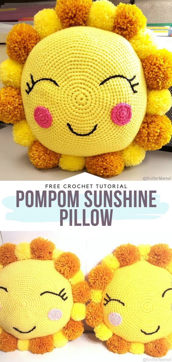 PomPom Sunshine Pillow Free Crochet Pattern