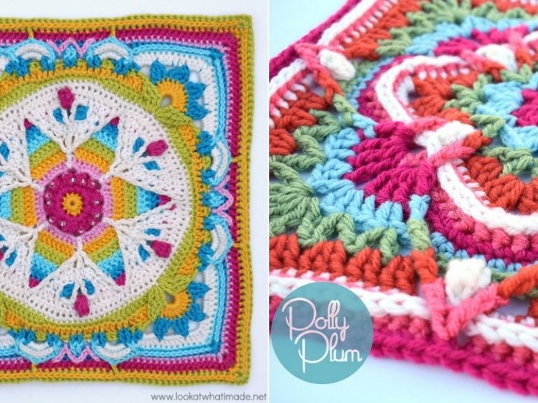 Colorful crochet squares.