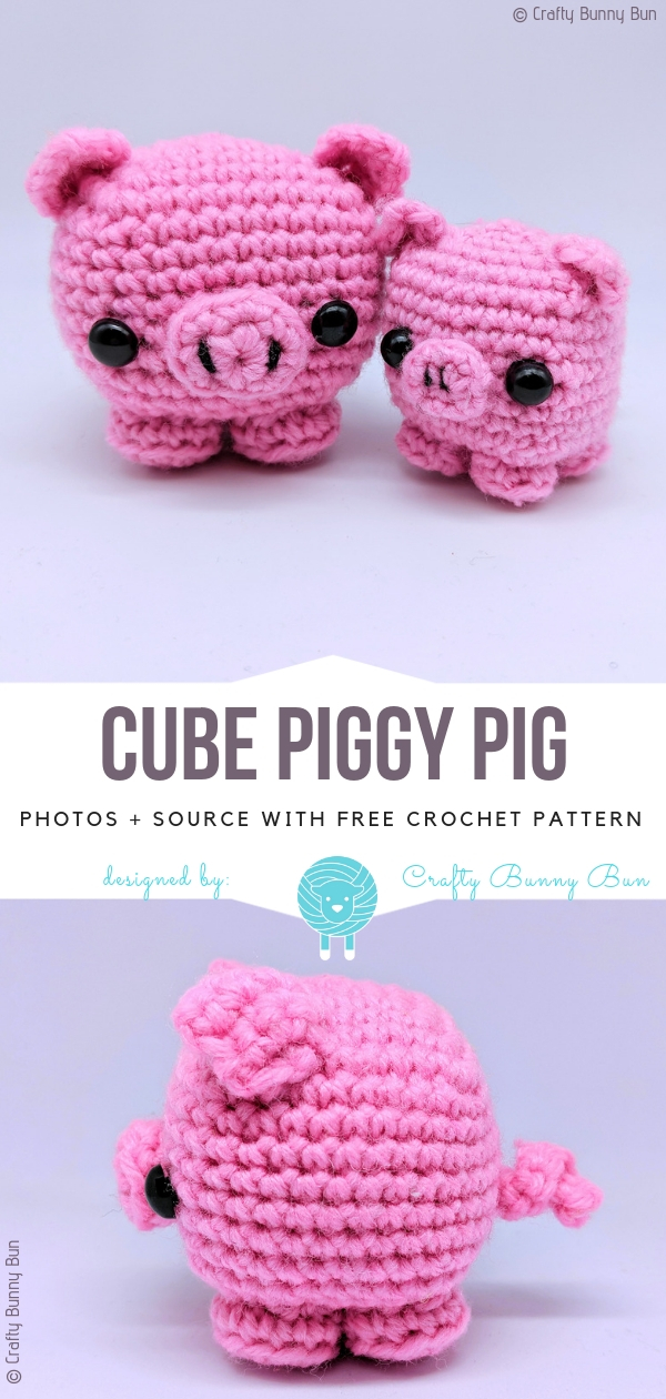 Cube piggy pig crochet pattern with free crochet pattern.