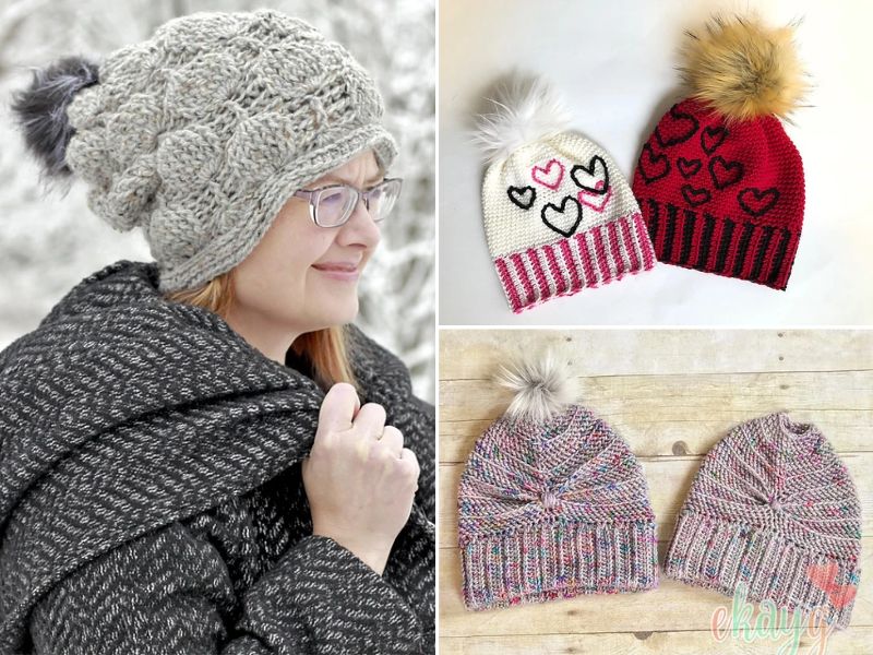 crochet winter hats in different colors