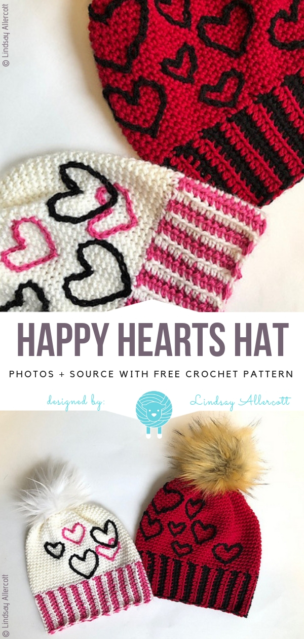 Happy hearts hat with free crochet pattern and flower blocks.