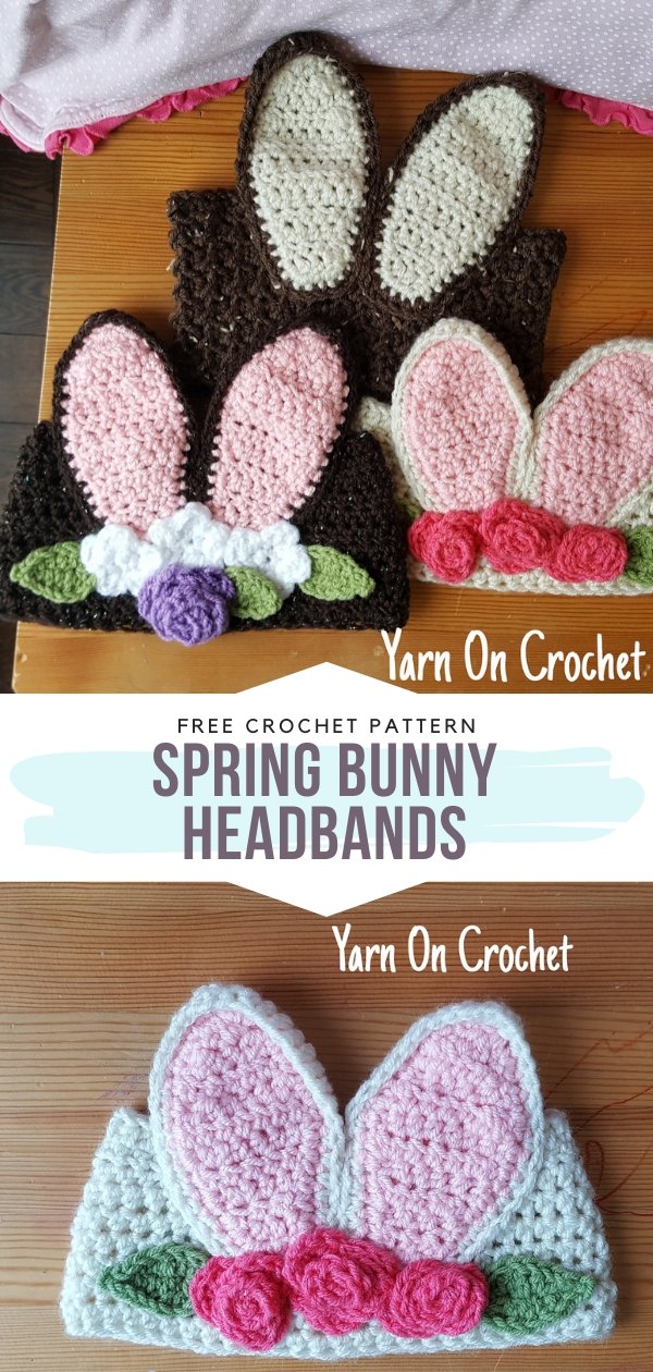Spring bunny headbands Free Crochet Pattern