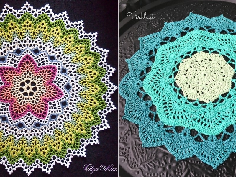 Details about   Lot Vintage Crochet Doilies Colorful Raised Flowers Sets Points Round Oblong 7 