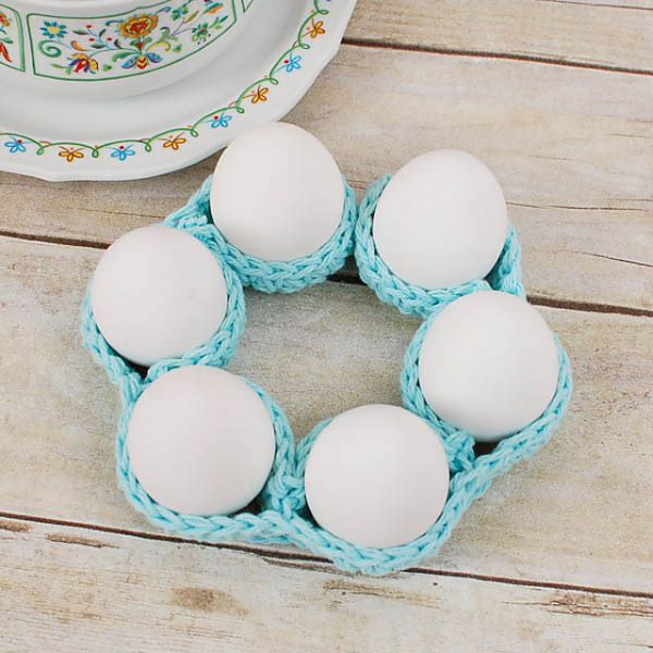 crochet easter egg table holder with six pouches