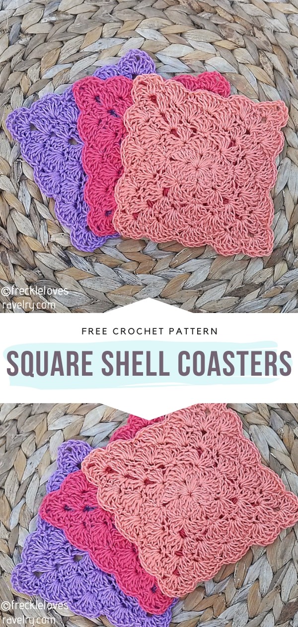 Square Shell Stitch Crochet Coasters