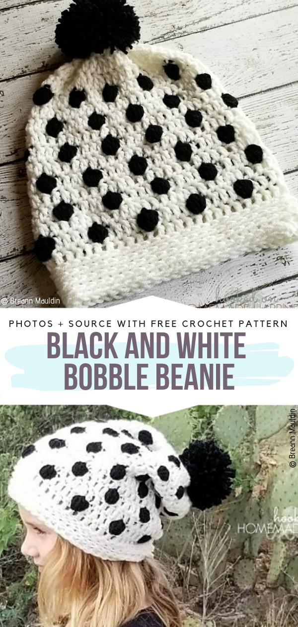 Black and White Bobble Stitch Beanie
