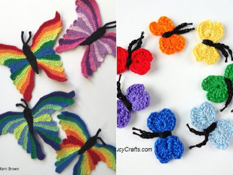 Colorful crochet butterfly appliques.