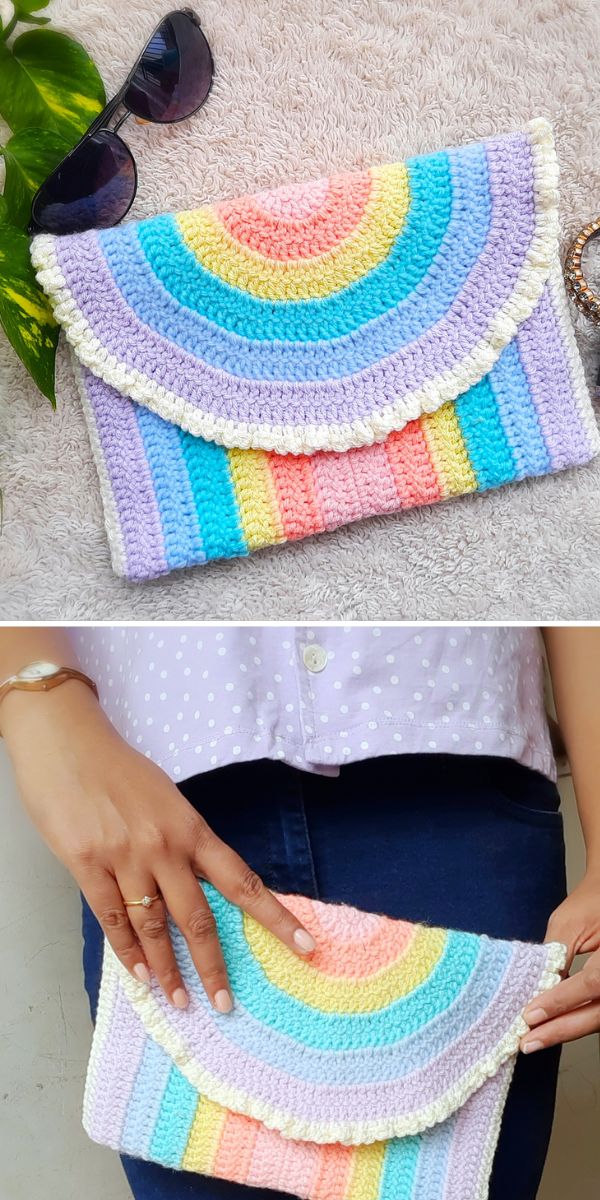 woman holding crochet purse