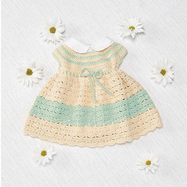 mint and peach crochet Baby Dress pattern