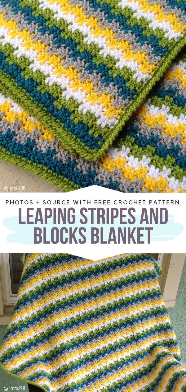 Leaping Stripes and Blocks Blanket Free Crochet Pattern
